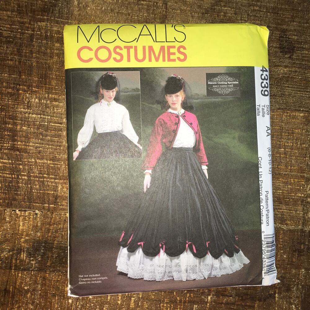McCalls Sewing Pattern 4339 Civil War Era 1850s Blouse Skirt Jacket 6-12 UNCUT